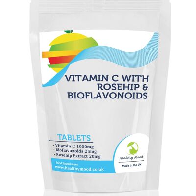 Vitamina C con bioflavonoides de rosa mosqueta, 1000 mg, 30 comprimidos, paquete de recarga