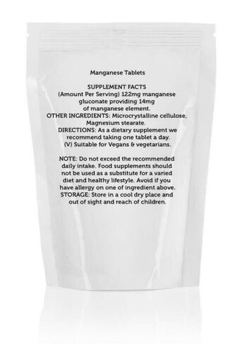 Comprimés de gluconate de manganèse 60 comprimés taille de recharge 3