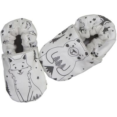Fox and bear soft slippers black and white