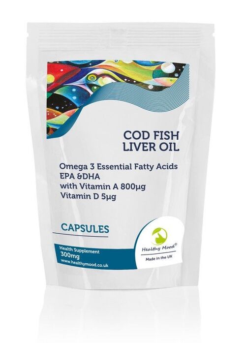 Cod liver 300mg Capsules Vitamin A and D Omega 3 Fish Oil 90 Capsules Refill Pack