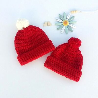 Santa Baby?? Bright Red and Cream PomPom bobble hat for new Born Baby