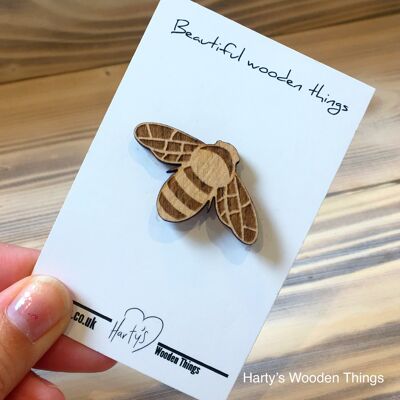 Bee Wood Pin Badge