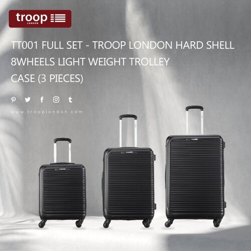 TT001 Full Set - Troop London Hard Shell 8Wheels Light Weight Trolley Case (3 Pieces)