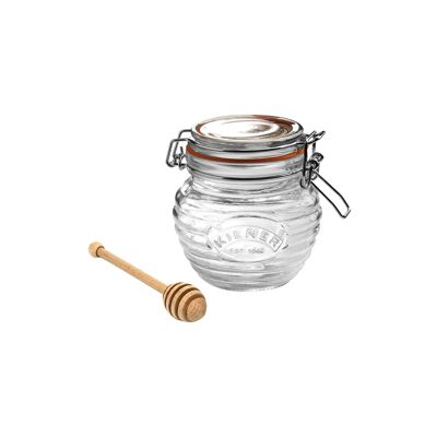 Honey pot with honey spoon with swing top