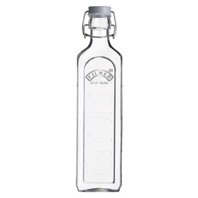 Botella de vidrio con tapa abatible, cuadrada, 1 litro