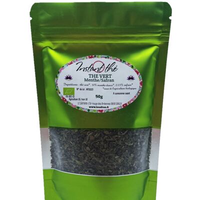 Tè verde biologico menta-zafferano, 50g, 35 tazze