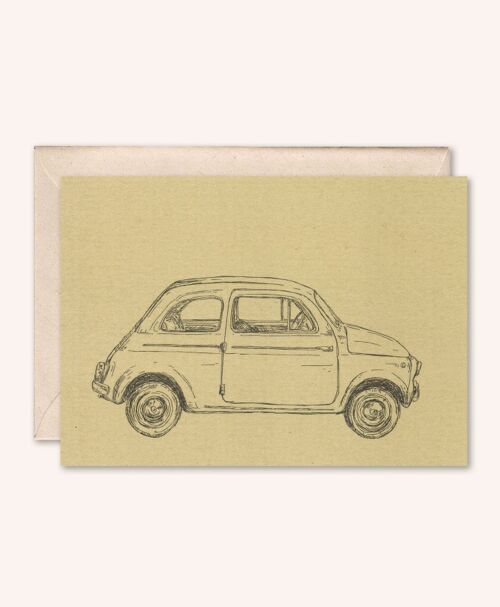 Duurzame kaart + envelop | Auto Fiat 500 | Walnoot