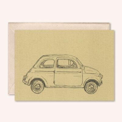 Duurzame kaart + envelop | Auto Fiat 500 | Walnoot