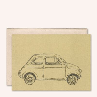 Nachhaltige Karte + Umschlag | Auto Fiat 500 | Nussbaum