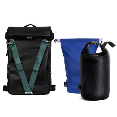 Rucksack packen + entenblauer Riemen + Isothermmodul + wasserdichtes Modul