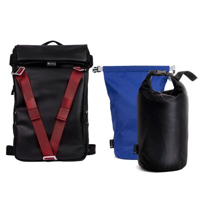 Rucksack packen + bordeauxroter Riemen + Isothermmodul + wasserdichtes Modul