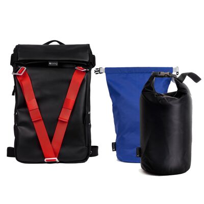 Rucksack packen + roter Riemen + Isothermmodul + wasserdichtes Modul