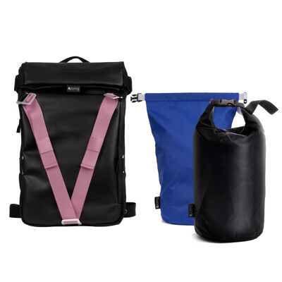 Rucksack packen + rosa Gurt + isothermes Modul + wasserdichtes Modul