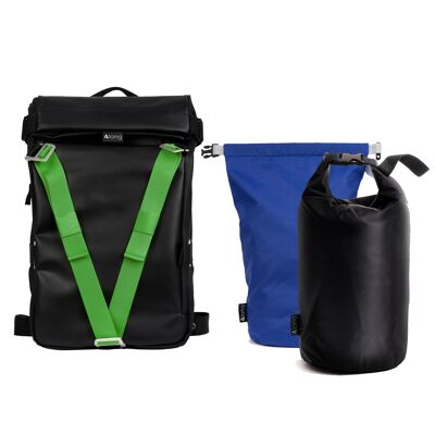 Pack mochila + correa verde + módulo isotérmico + módulo estanco