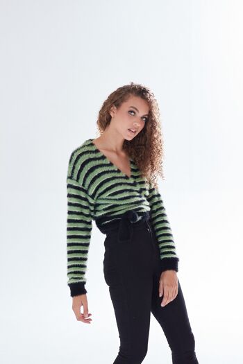 AW21/22- Cardigan cache-cœur à rayures Liquorish en vert et noir-Taille XS 5