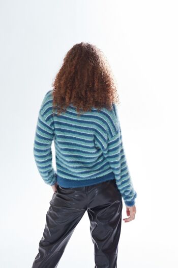 AW21/22- Cardigan rayé texturé Liquorish dans les tons bleu, turquoise et blanc -Taille XS 3