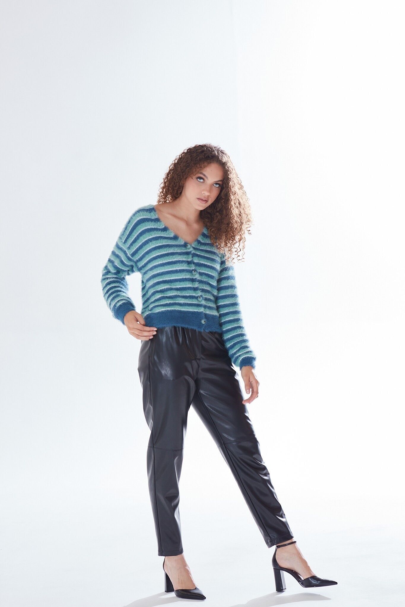 AI 21/22 Cardigan a righe testurizzato Liquorish nei toni del blu, turchese e bianco-taglia XL