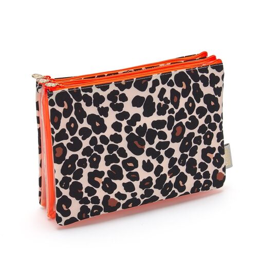 Amy' 3 in 1 Large Makeup Wallet in Leopard Tan