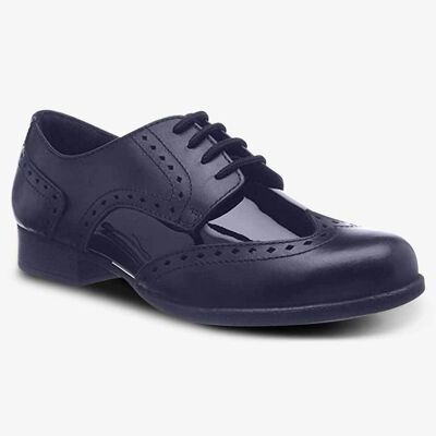 Meghan patent senior girls lace brogue wide fit