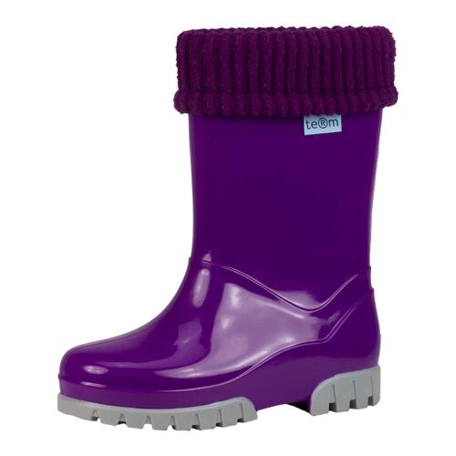 Purple shiny wellies with socks