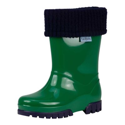 Green shiny wellies with socks