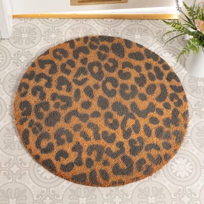 Grey Leopard Print Circle Doormat