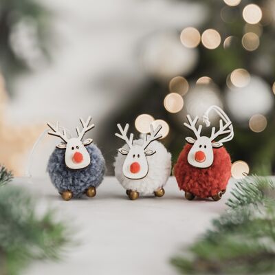 Süße Weihnachtsdekoration mit Pom Pom/Elch aus Holz - Rot