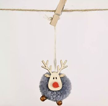 Jolie décoration de Noël Pom Pom/Wooden Elk - Gris 3
