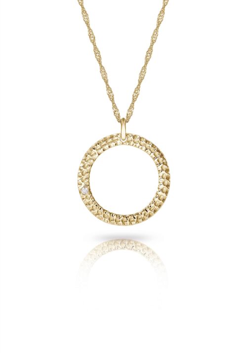 Gold Halo Necklace With White Diamond__Yellow Gold