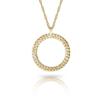 Gold Halo Necklace With White Diamond__Yellow Gold