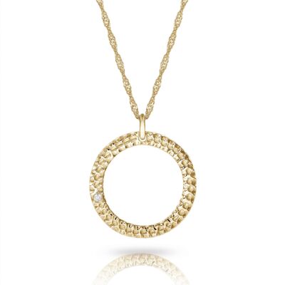 Gold Halo Necklace With White Diamond__Yellow Gold