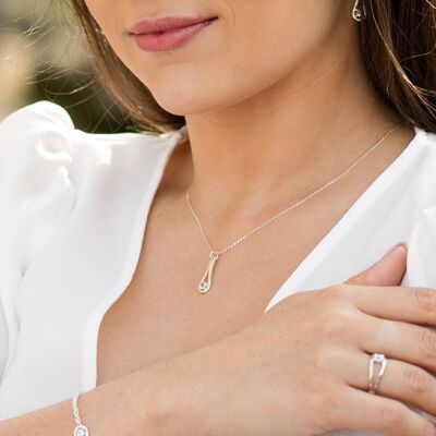 Silver Aqua Drop Necklace With Diamond