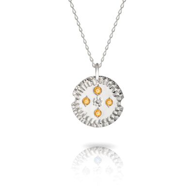 Gold Textured Pendant With Gemstones__White gold / Citrine