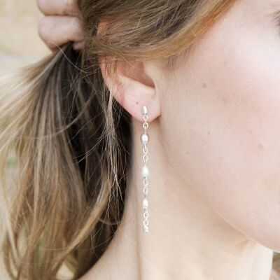 Boucles D'oreilles Pendantes Longues Avec Perles D'Eau Douce