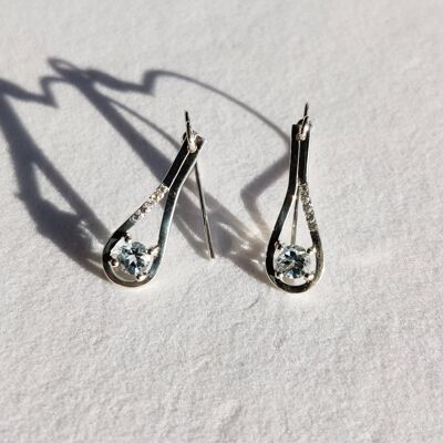 Silver Aqua Drop Earrings With Diamond