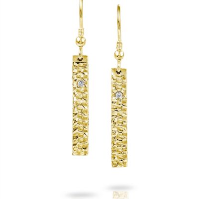 Solid Gold Textured Bar Earrings__Yellow Gold