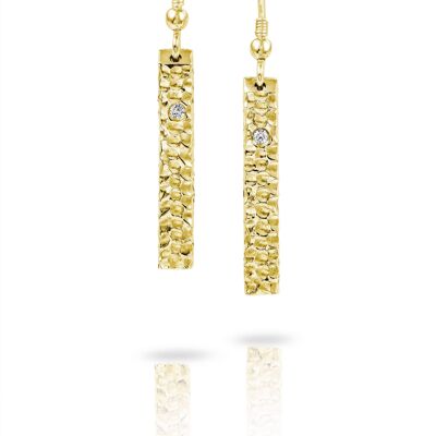 Solid Gold Textured Bar Earrings__Yellow Gold
