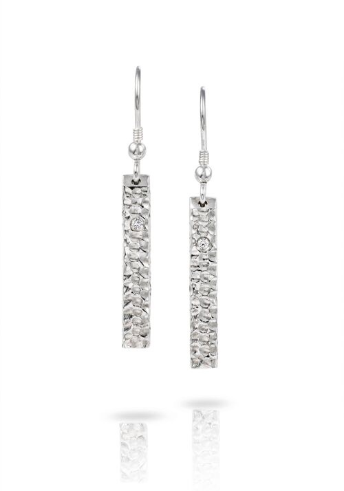 Solid Bar Silver Textured Earrings