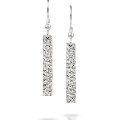 Solid Bar Silver Textured Earrings