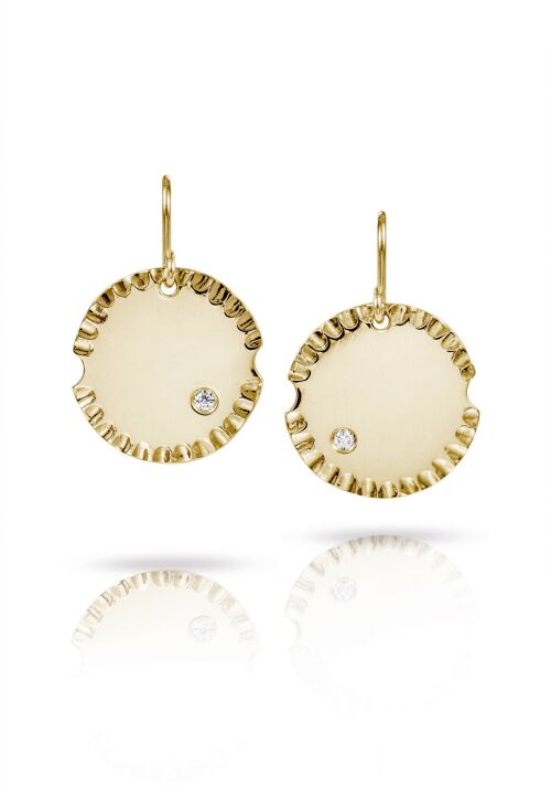 Gold Disc Earrings With Diamonds__Yellow Gold