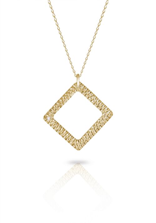 Square Solo Necklace With Diamond__Yellow Gold