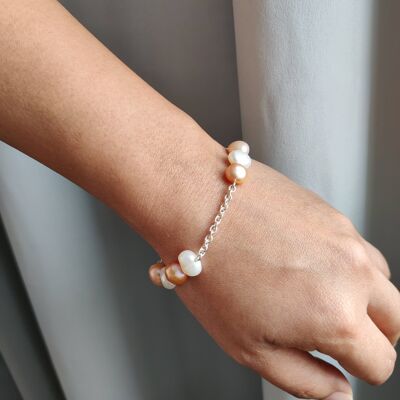 White And Coral Pearl Bracelet