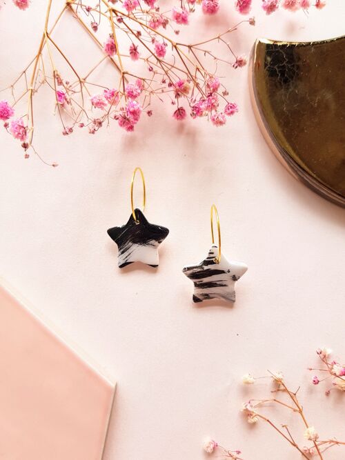 Black and White Tiny Star Earrings