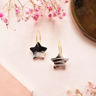 Black and White Tiny Star Earrings