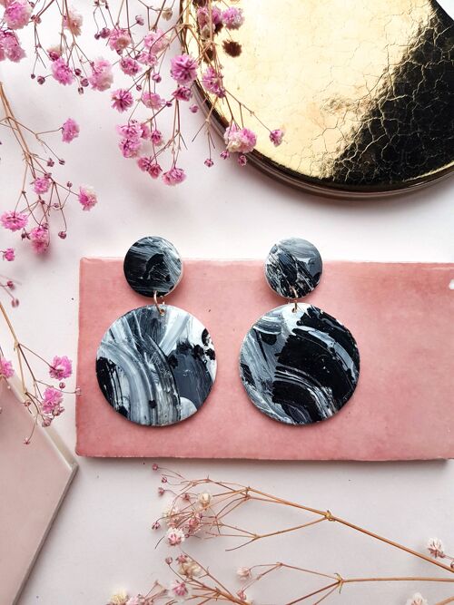 Black and White Drop Clay Earrings