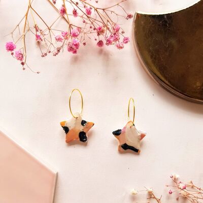 Orange, Pink, Black Brushstroke Tiny Star Clay Earrings