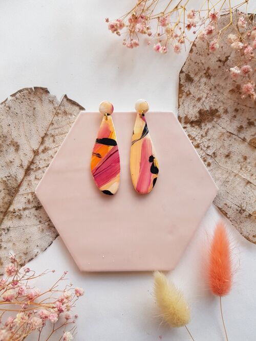 Orange, Pink, Black Brushstroke Ann Clay Earrings