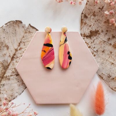 Orange, Pink, Black Brushstroke Ann Clay Earrings