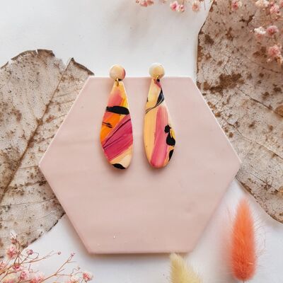 Boucles d'oreilles Ann Clay orange, rose et noir Brushstroke