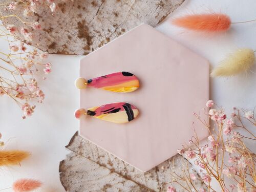 Orange, Pink, Black Brushstroke Stella Clay Earrings